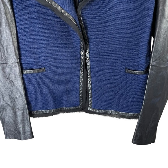 VINCE Lambskin Leather Sleeve Mixed Media Moto Jacket - Picture 6 of 12